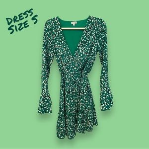 LIKE NEW - TCEC Green Animal Print Wrap Dress, Size Small
